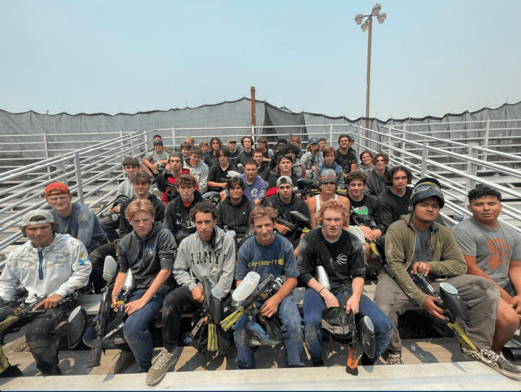 Private Paintball party sitting the bleachers
